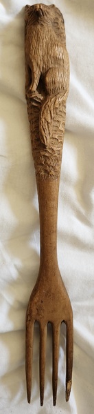 **Antique Black Forest Wolf & Ram Fork & Spoon