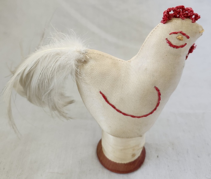 Chicken Rooster on Spool Pin Cushion Ex Booth #1