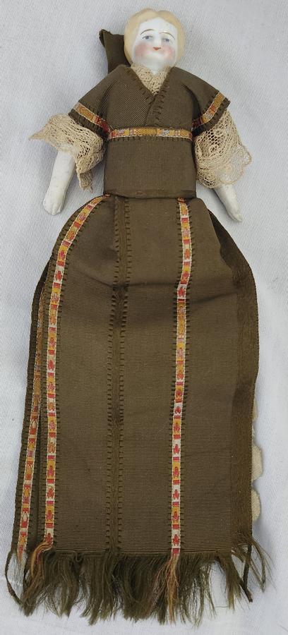 Antique China Head Doll Pen Wipe or Pin Cushion