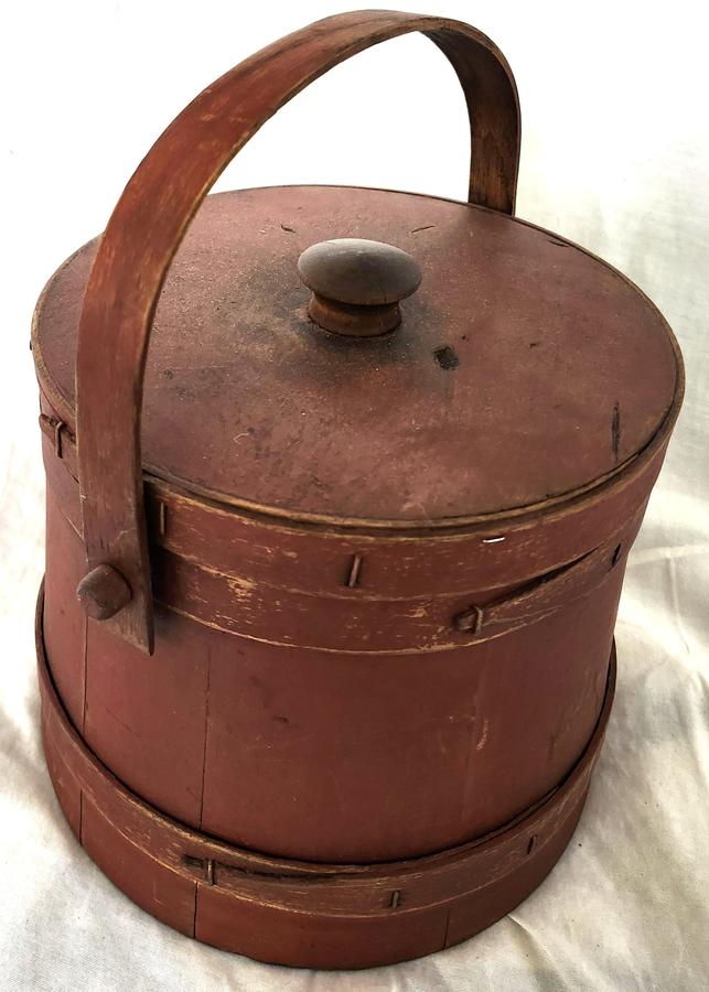 Antique Primitive Maine Firkin in Old Red Paint