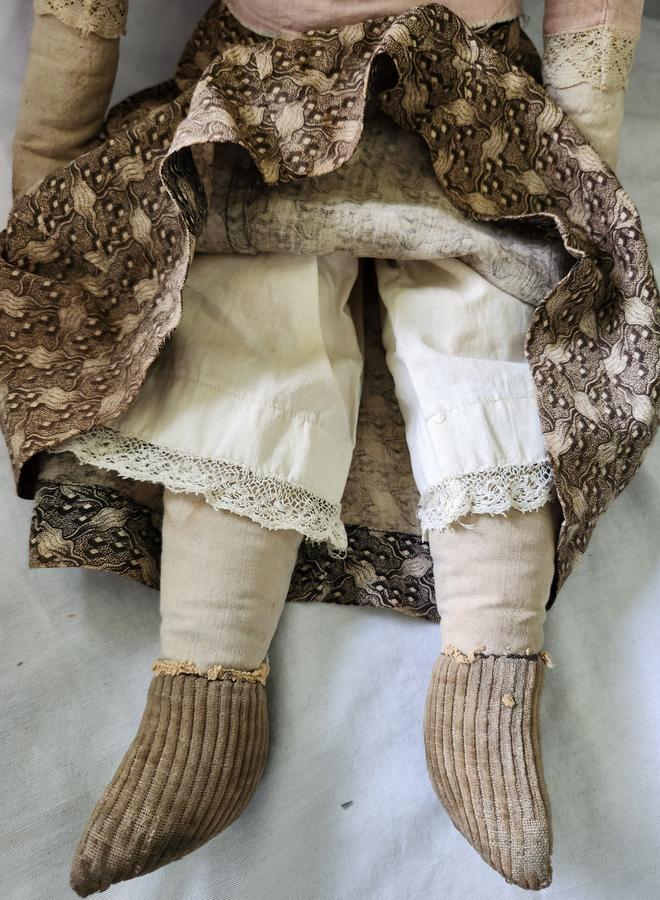 Antique Folk Art Pencil Face Pinched Nose Rag Doll