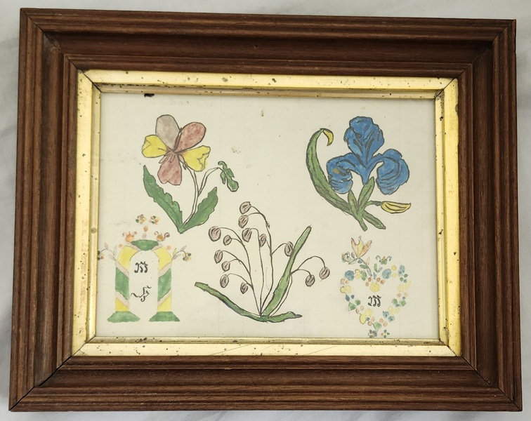 Antique Folk Art Watercolor Endearment of Flowers