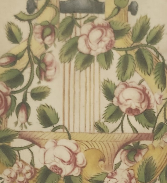 **Antique Folk Art Velvet Theorem w/Floral Garland