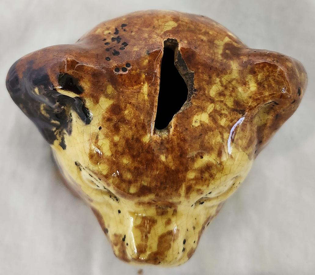 Antique Sponged Yellowware Dog Head Bank