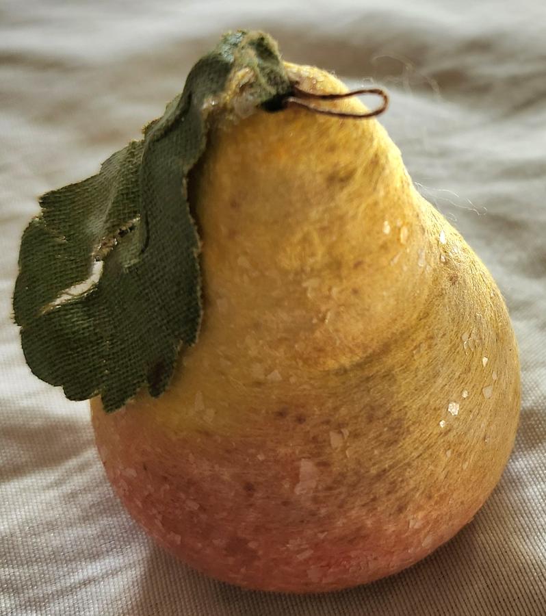 Vintage German Spun Cotton Pear Xmas Ornament