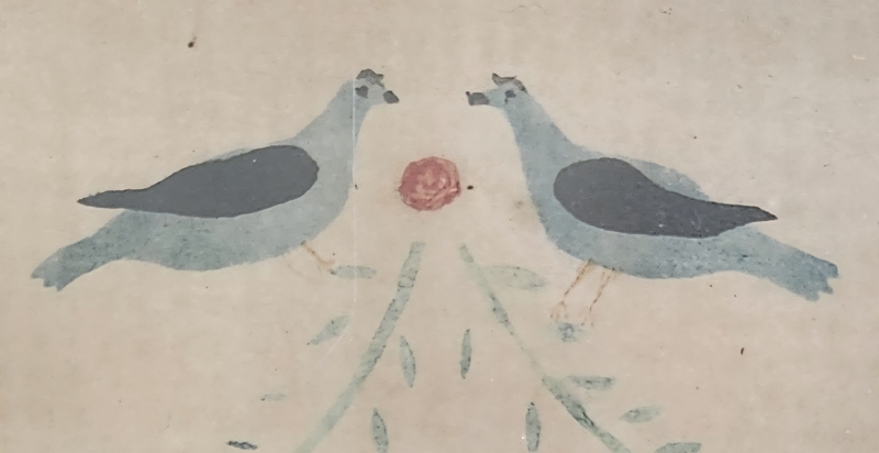 **19th C. Theorem Painting of Bluebirds & Wreath