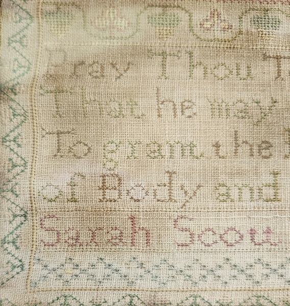 Sgnd. 1759 Silk on Linen Sampler w/Religious Poem