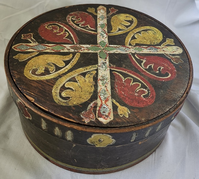 **Antique Folk Art Paint Decorated Pantry Box