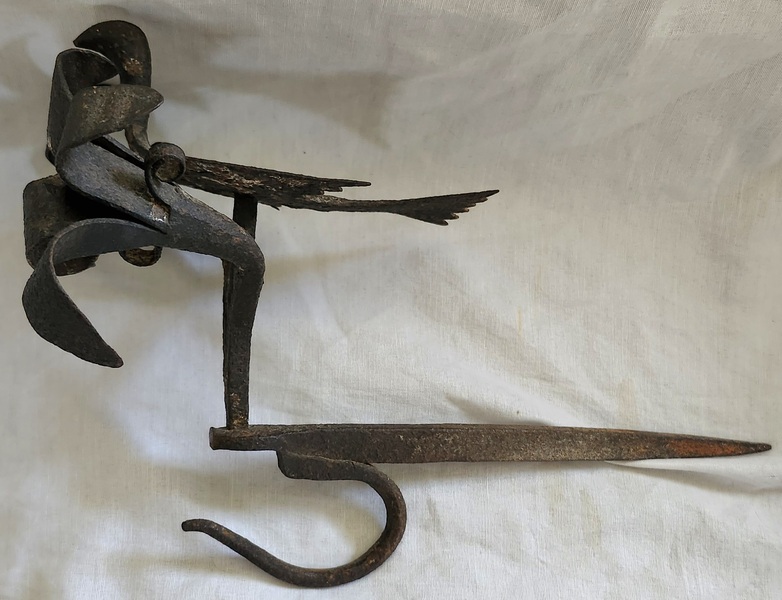 19th C. PA. Betty Lamp Hanger w/Bird & Flowers
