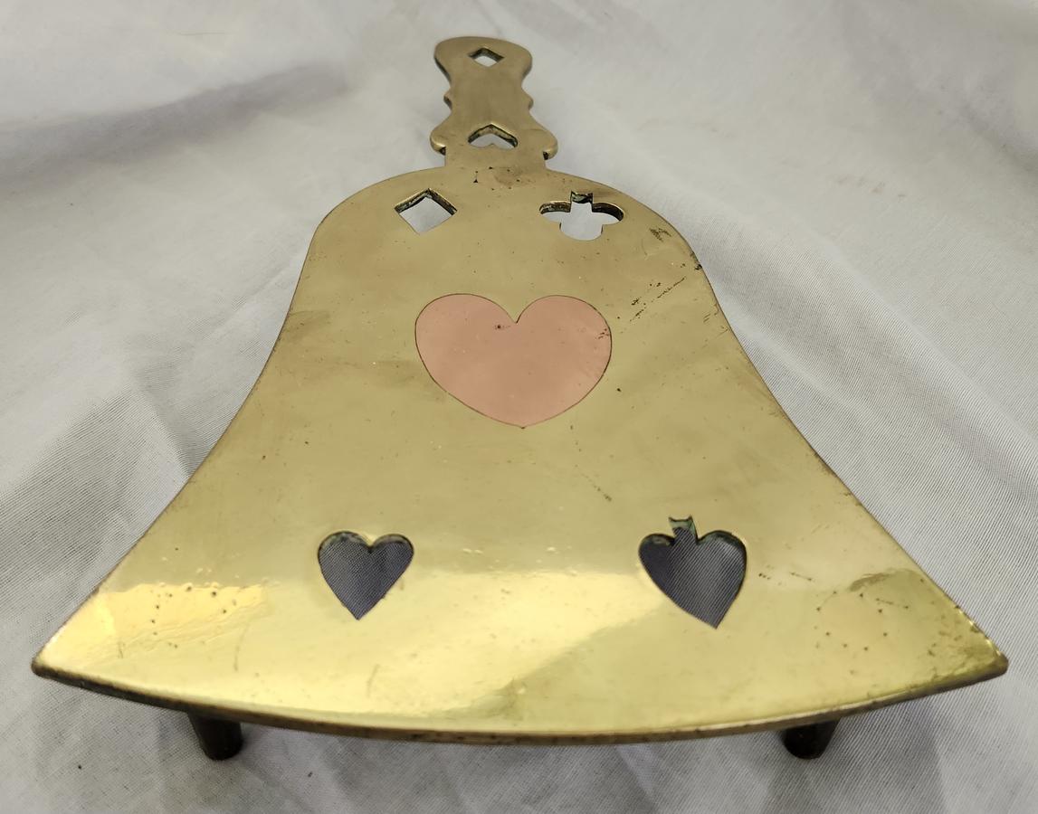 Antique Brass & Copper Trivet w/Playing Card Motif