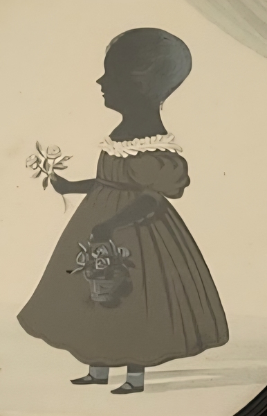 **19th C. Silhouette of Child w/Basket of Roses