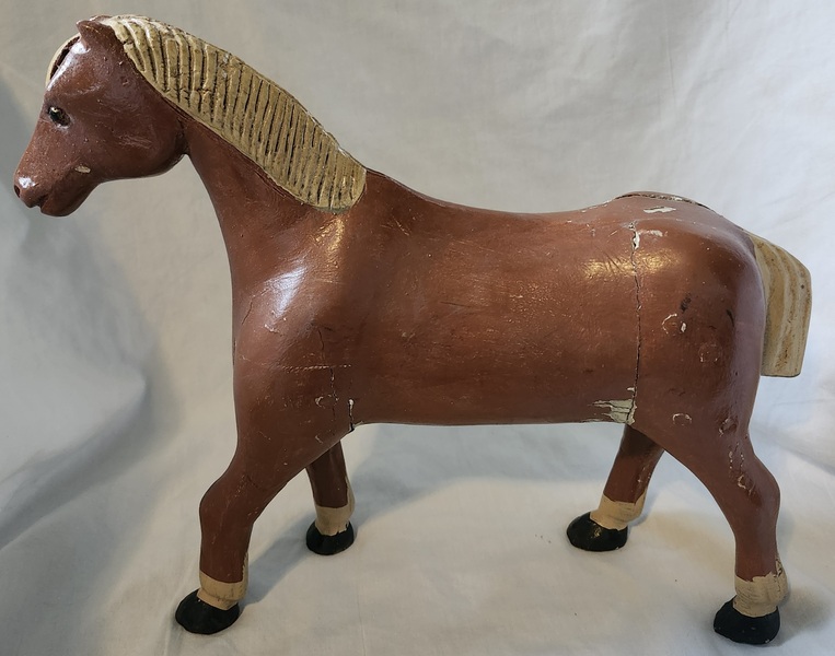 Vntg. 9 1/4" Tall Folk Art Carved & Painted Horse