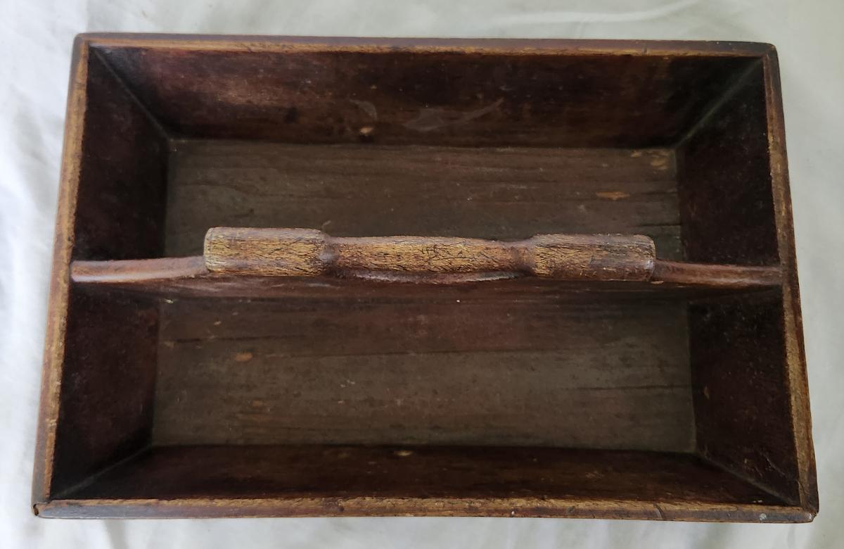 19th C. Cutlery Tray in Old Dark Red Paint