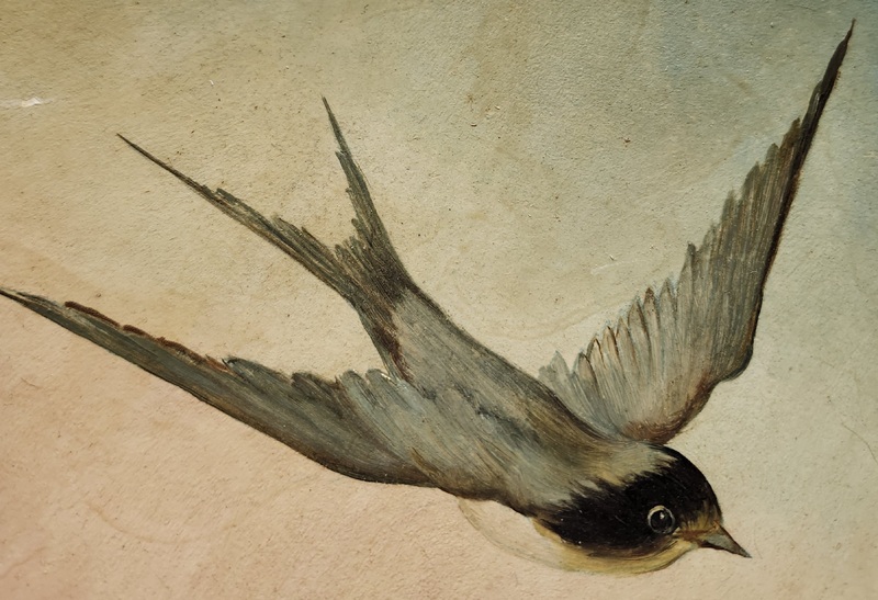 19th C. Painting of Swallows on Papier Mache Plate