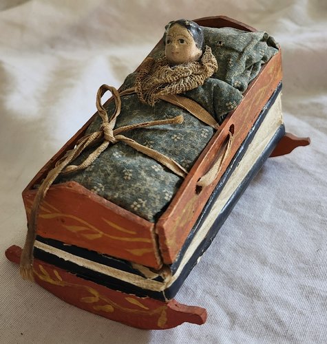 Rare Antique Working Child in Cradle Pipsqueak