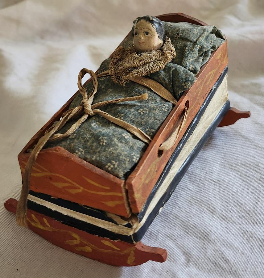 Rare Antique Working Child in Cradle Pipsqueak