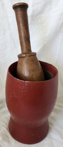 **Antique Mortar & Pestle in Old Red w/Zinc Lining