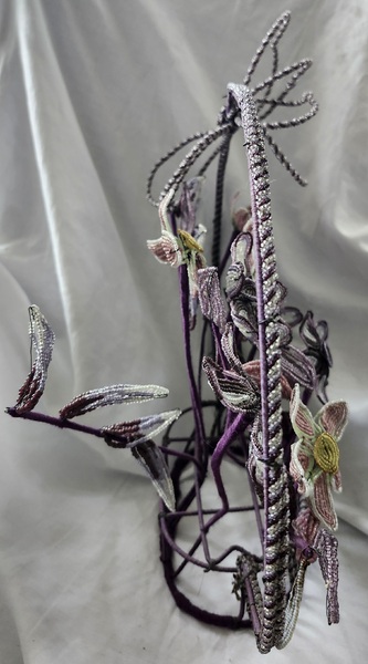 **French Victorian Folk Art Beaded Flower Basket