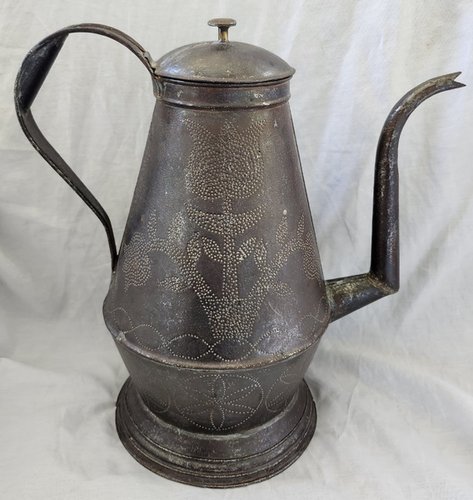 19th C. PA. Punched Tin Coffee Pot Ex DePaulis