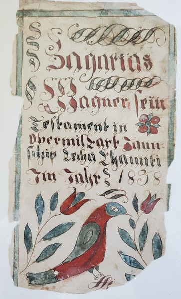**Antique 1838 Fraktur Bookplate w/Bird, Tulips