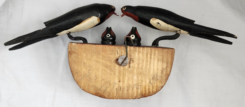 **Vntg. German Folk Art Carved Barn Swallow Family