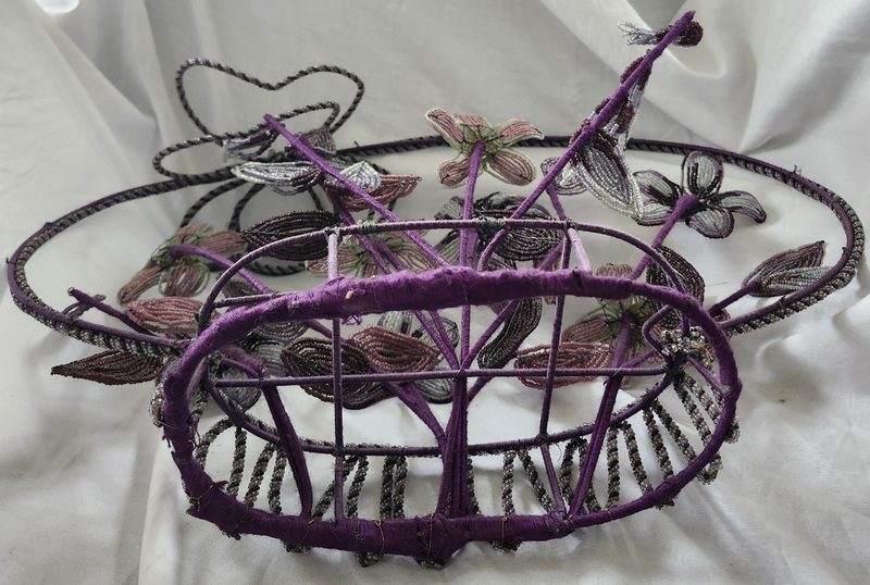 **French Victorian Folk Art Beaded Flower Basket