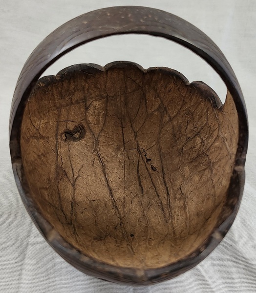 Ca.1850 Coconut Shell Basket w/Pineapple Design
