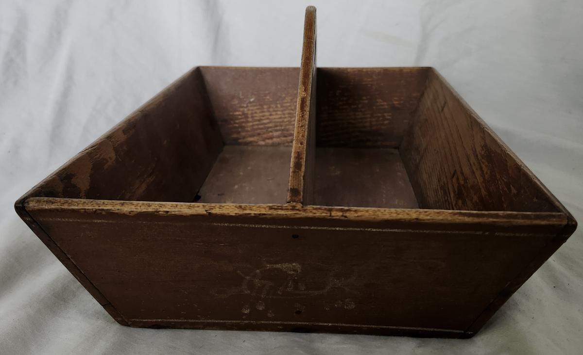 Antique Painted Cutlery Tray w/Abstract Design