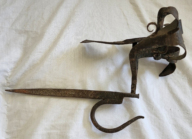 19th C. PA. Betty Lamp Hanger w/Bird & Flowers