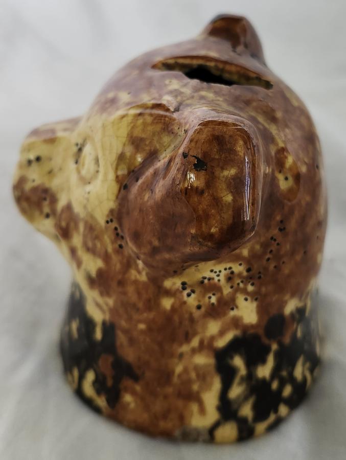 Antique Sponged Yellowware Dog Head Bank