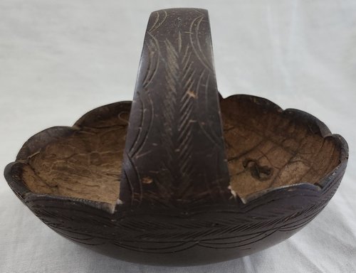 Ca.1850 Coconut Shell Basket w/Pineapple Design