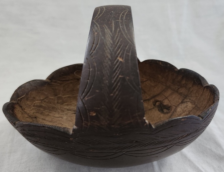 Ca.1850 Coconut Shell Basket w/Pineapple Design