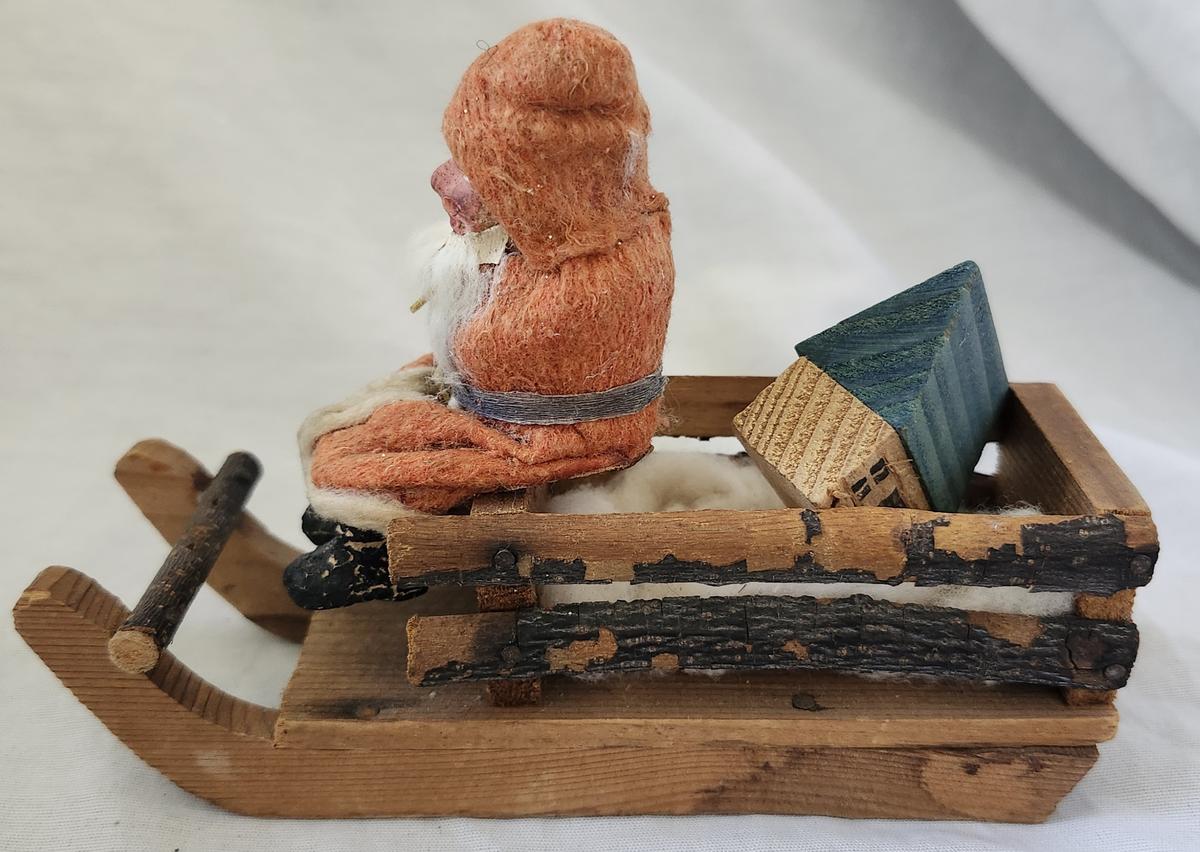 Antique German Santa in Sleigh w/Putz House