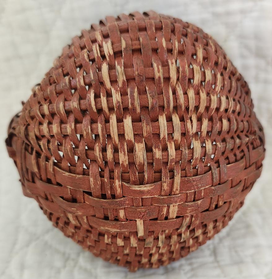 Antique Miniature Buttocks Basket in Old Red Paint