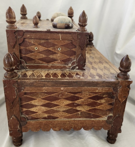 **Antique Harlequin Design 2 Tier Sewing Stand