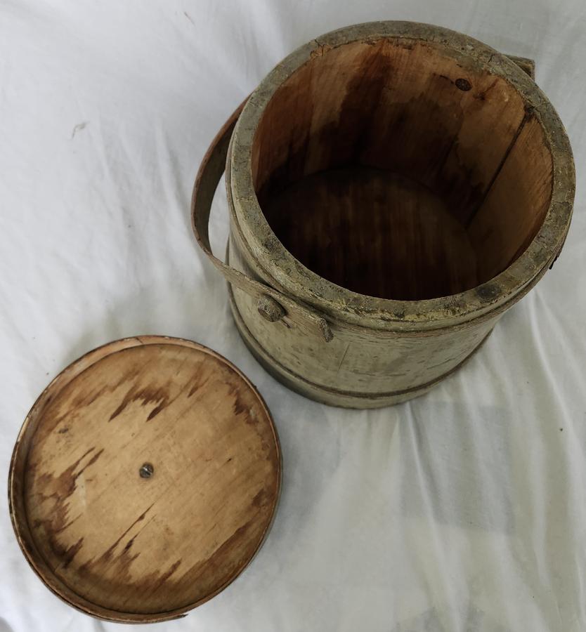 Antique Primitive Firkin in Old Putty Gray Paint
