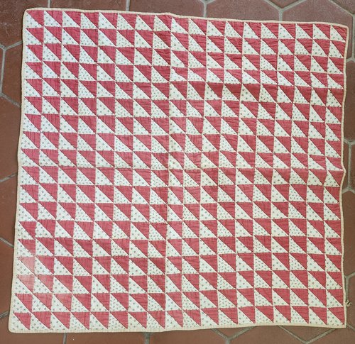 Antique Red & White Triangles Crib Quilt