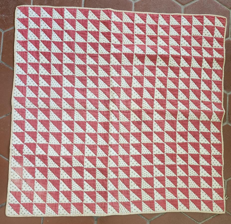 Antique Red & White Triangles Crib Quilt