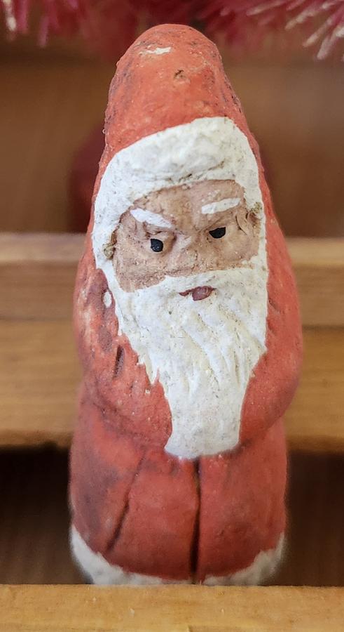 Antique German Santa in Truck w/Red Xmas Tree