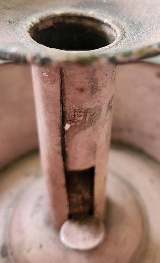 Antq. PA. Tin Push-Up Candlestick in Orig. Pink