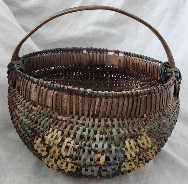 **Antique Buttocks Basket w/Painted Flowers