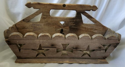19th C. Folk Art Cutlery Box Orig. Mauve Paint