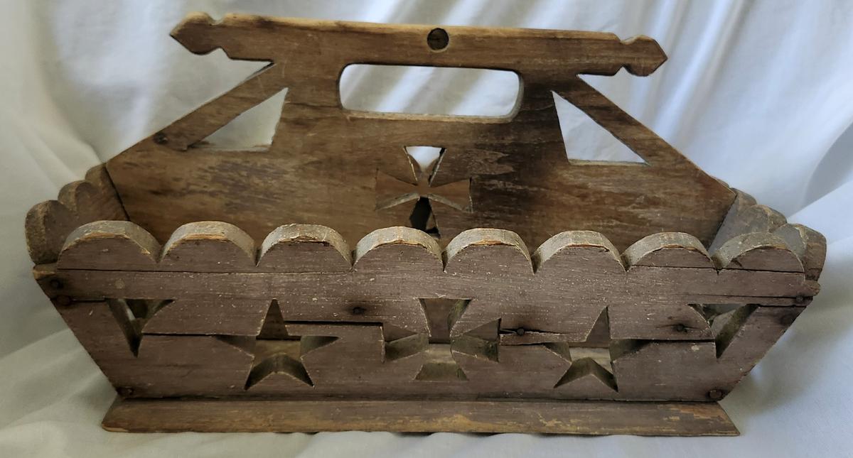 19th C. Folk Art Cutlery Box Orig. Mauve Paint