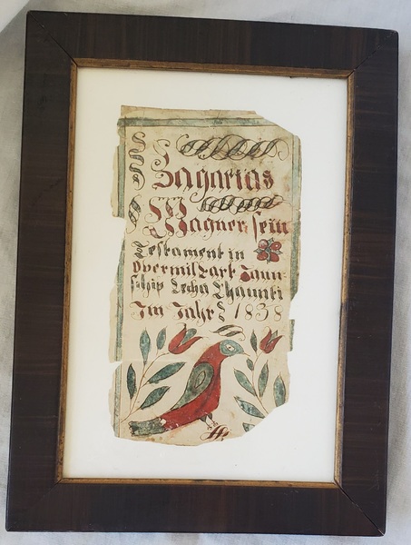 **Antique 1838 Fraktur Bookplate w/Bird, Tulips