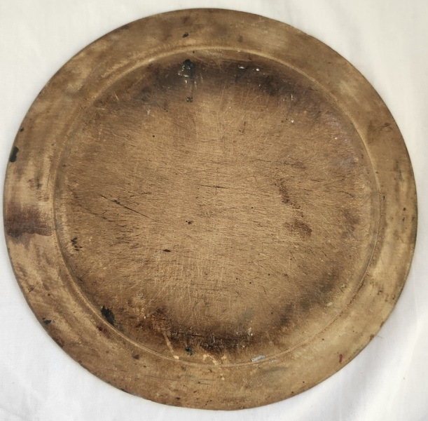 **19th C. Wood Plate w/ Folk Art Farm Scene