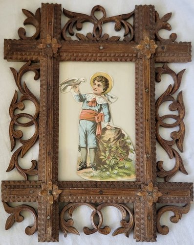 Small Antq. Die-Cut in Hand Carved Folk Art Frame