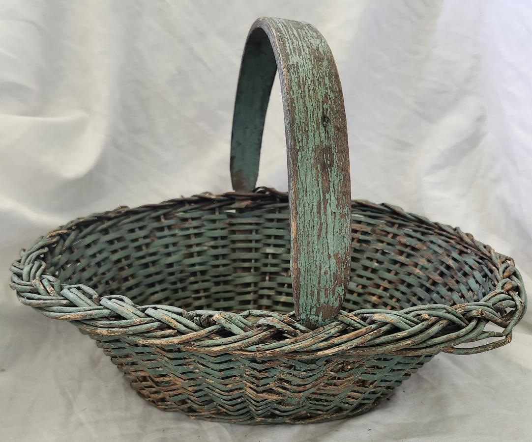 Antique PA. Willow Basket in Old Teal Green Paint
