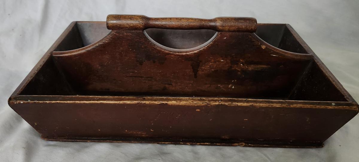 19th C. Cutlery Tray in Old Dark Red Paint