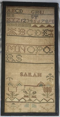 Rare 1793 Figural Sampler by Sarah Hughes