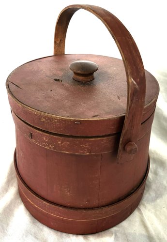 Antique Primitive Maine Firkin in Old Red Paint